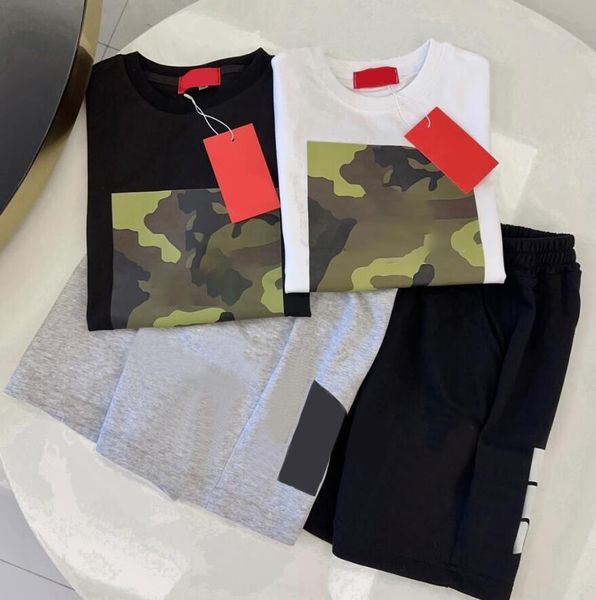 Color: NO1(White Top+Gray Shorts) - Size: 90 - Summer kids Clothes Casual Clothing Sets Boys Girls Tracksuits with Letters Baby Girl Kid T Shirts Pants Infants Children Short Sleeve Set 4 Colors