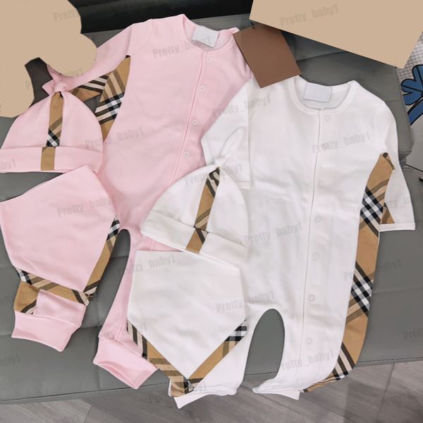 Color: White C - Size: High quality - Newborn Baby Rompers Hat Bibs 3pcs Long Sleeve Spring Fall Outfit Set Girl Clothes Boy Jumpsuits High Quality Cotton Kids Clothing