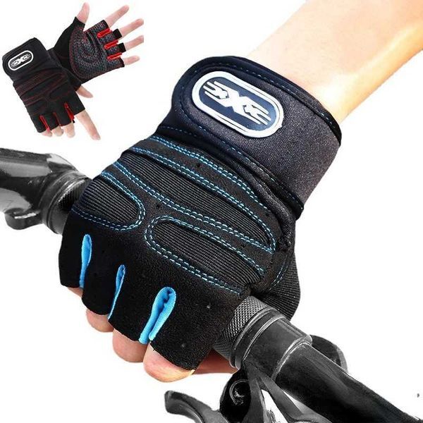 Color: Light Blue - Gym gloves fitness weightlifting training gloves mens fitness half finger anti slip gloves wrist weightlifting exercise CL240920