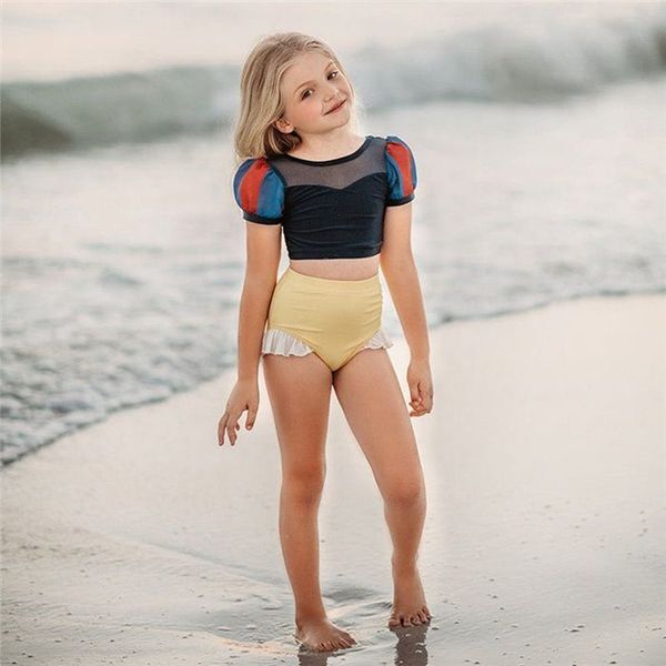 Color: Watermelon Red - Size: 130 - Baby Kids Clothing One-Pieces Swim by the Sea Princess Swimsuit Outdoor girls