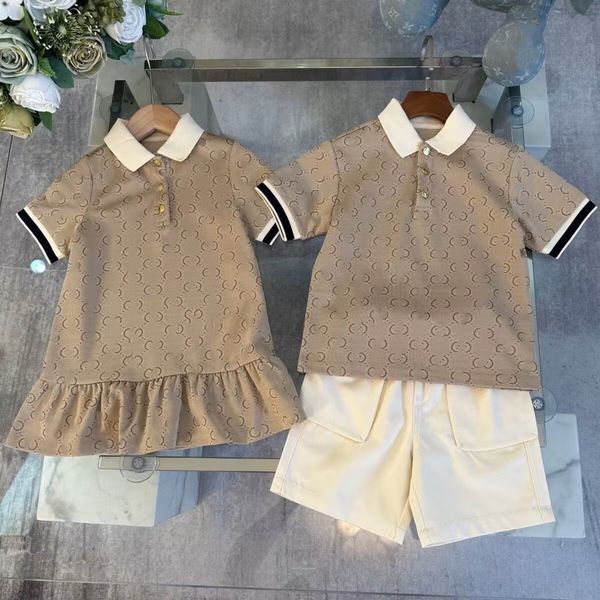 Color: Red - Size: 140 - New summer kids boys' and girls' suits, designer children's lettered suits, high-quality brand children's classic dress sets size 90-160CM A1