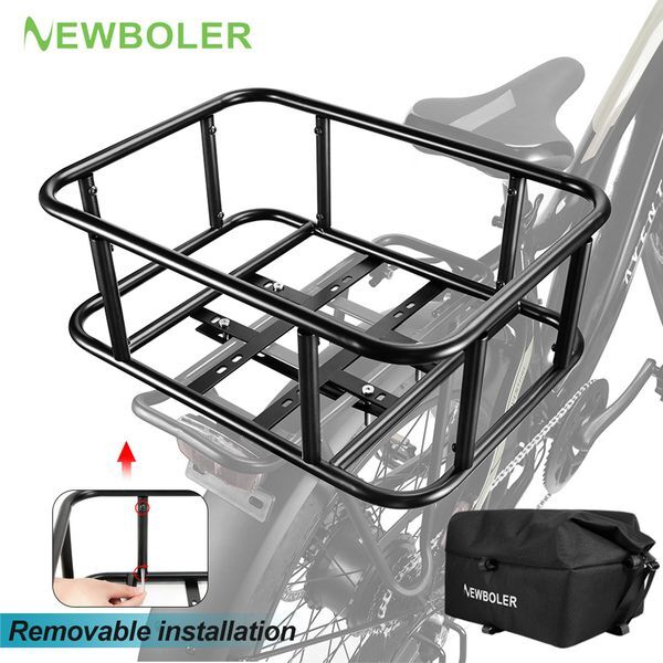 Color: BAG017-N-BLA - NEWBOLER Detachable Rear Bike Basket Bicycle Cargo Rack Bag Large Capacity E-Bike Basket Rear Rack for Outdoor Travel Shopping