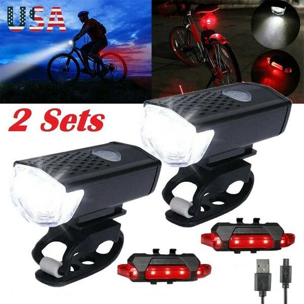 2PCS USB Rechargeable Bike Light Set Front Light with Taillight Easy to Install 3 Modes Bicycle Accessories for the Bicycle Z250809