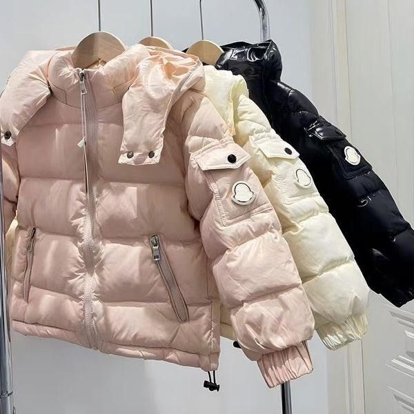 Color: Beige - Size: 140 - M childrens down jacket with cap removed short section thickened in winter boys and girls middle school childrens warm and threeproof bright coat tide H251011