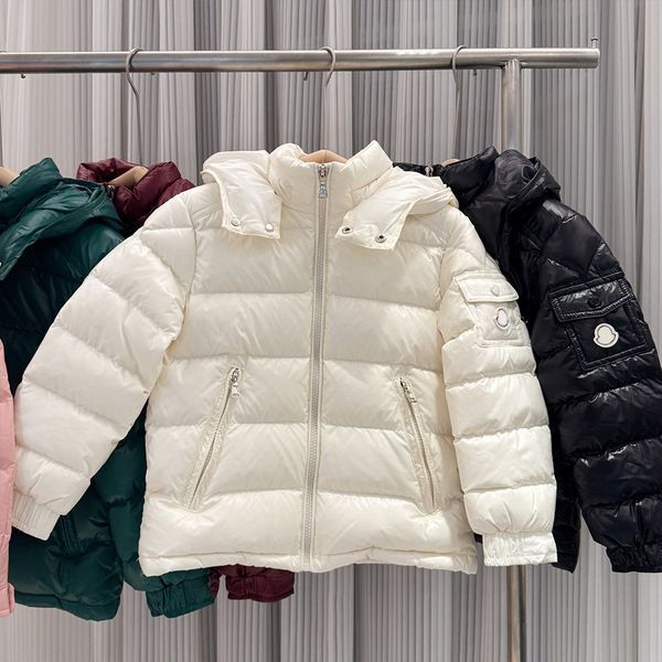 Color: White - Size: 6T - Kids stand collar designer embroidered badge coat baby autumn winter cotton clothing top brand comfortable warm white black pink girl boy jackets