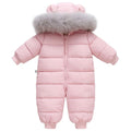 Color: Navy Blue - Size: 110 - Baby Fur Hooded JumpsuitWaterproof -30 Degrees SnowsuitsToddler Childrens Winter OverallsInfant Boys Girls Down Jacket 1-3T 251216