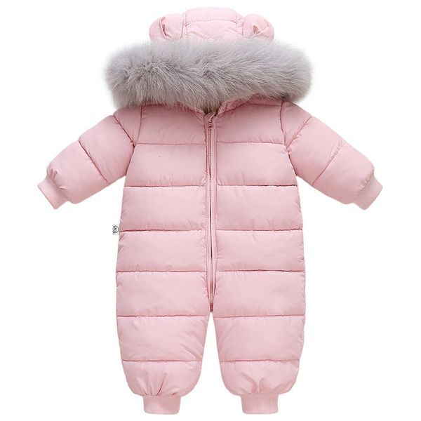 Color: Navy Blue - Size: 110 - Baby Fur Hooded JumpsuitWaterproof -30 Degrees SnowsuitsToddler Childrens Winter OverallsInfant Boys Girls Down Jacket 1-3T 251216