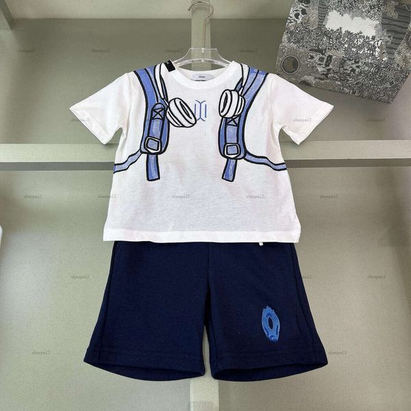 Color: Olive Colour - Size: 110 - Luxury baby T-shirt set Backpack print short-sleeved suit boys girls tracksuits kids designer clothes T-shirt and shorts A149X05N035