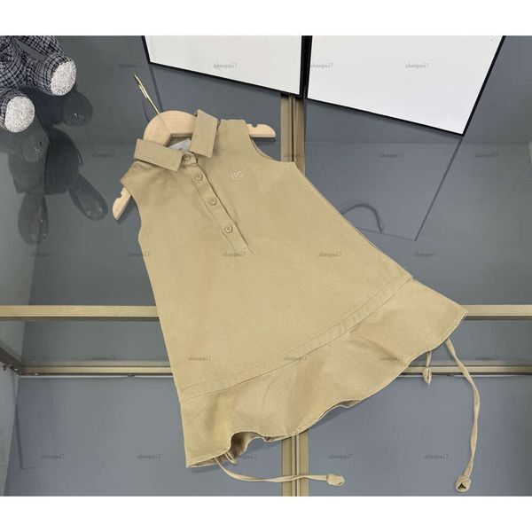 Color: modena - Size: 5-6Years(120cm) - Fashion sleeveless girls dress Simple khaki color princess dress kids designer clothes Summer Lapel baby skirt A014X01N004