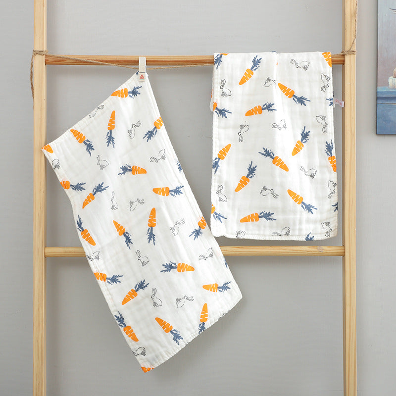 style: H, Size: 30x30cm - Cartoon Print High-Density Pleated Cotton Saliva Towel