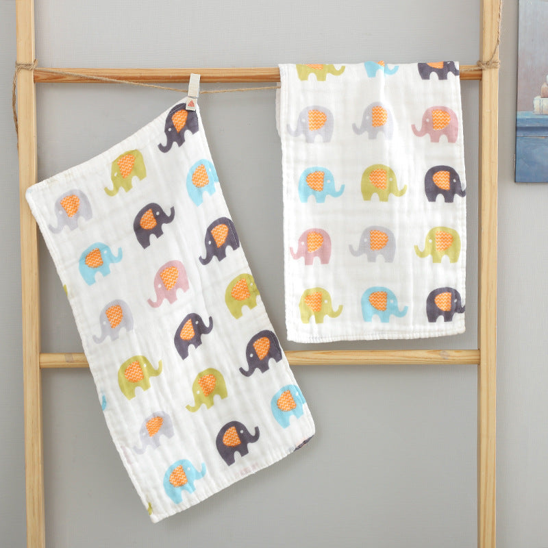 style: G, Size: 25x50cm - Cartoon Print High-Density Pleated Cotton Saliva Towel