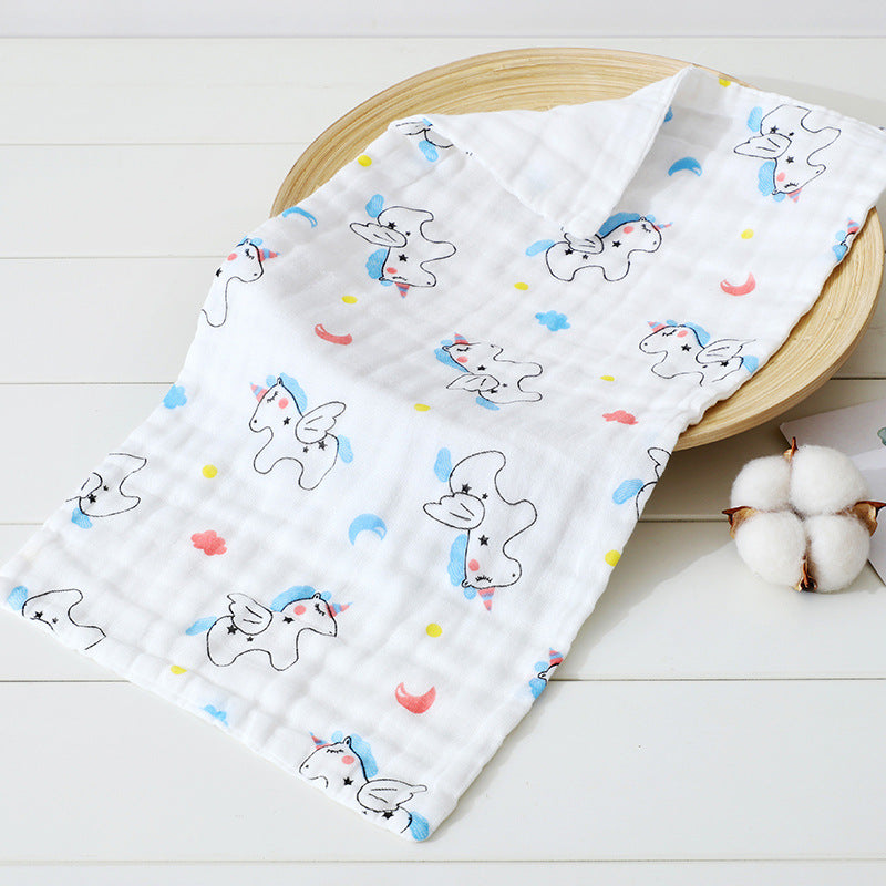 style: K, Size: 30x30cm - Cartoon Print High-Density Pleated Cotton Saliva Towel