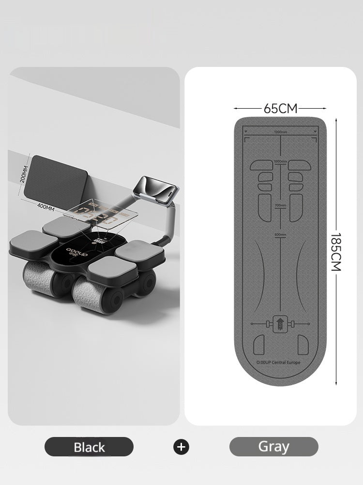 Color: Black with Dedicated Pad - Automatic Self-Resilient Rollable Ab Wheel With Belly Support For Core Training On Four Wheels