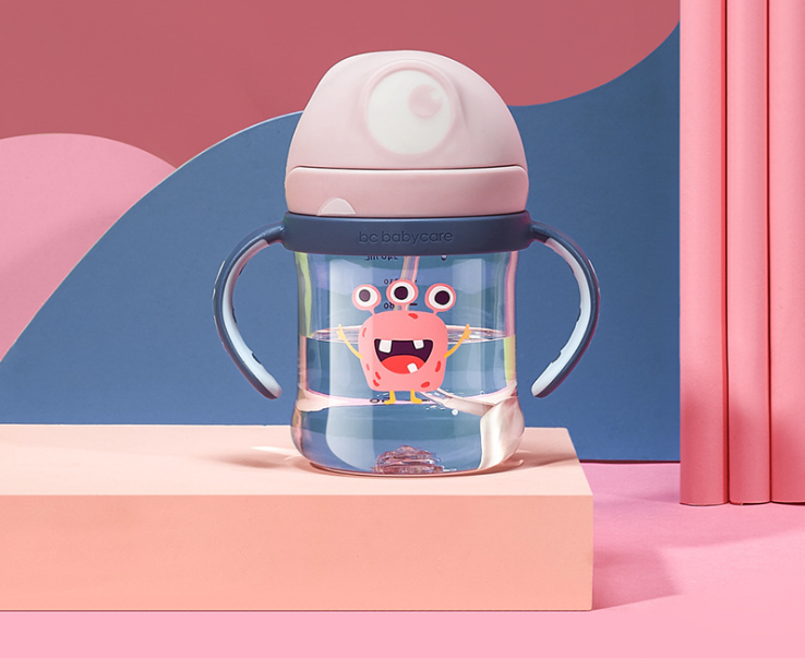 Color: Pink, Size: 240ml - Babycare 240ml Baby Sippy Cup Cute Shape Anti-Choke Straw Baby Water Bottle
