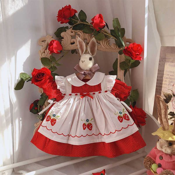Color: Red - Size: 12m - Baby Girls Summer Vintage Red Strawberry Princess Dress Casual Dress for Baby Girls 100% Cotton Q0716
