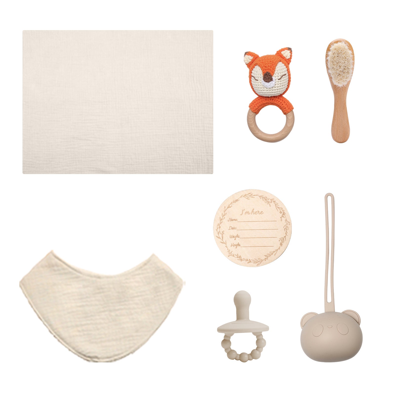 Color: Beige - Handheld Gift Towel Wool Brush Baby Drool Towel Pacifier Set