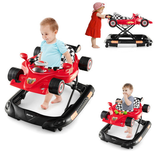 Convertible Baby Walker with 3 Adjustable Height Settings-Red - Color: Red