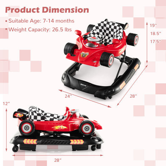 Convertible Baby Walker with 3 Adjustable Height Settings-Red - Color: Red
