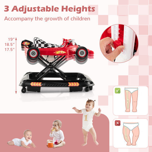Convertible Baby Walker with 3 Adjustable Height Settings-Red - Color: Red