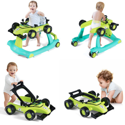 4-in-1 Foldable Activity Push Walker with Adjustable Height-Green - Color: Green