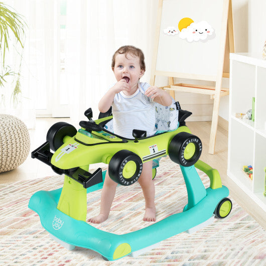 4-in-1 Foldable Activity Push Walker with Adjustable Height-Green - Color: Green