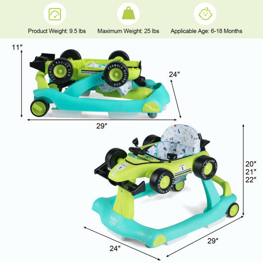 4-in-1 Foldable Activity Push Walker with Adjustable Height-Green - Color: Green