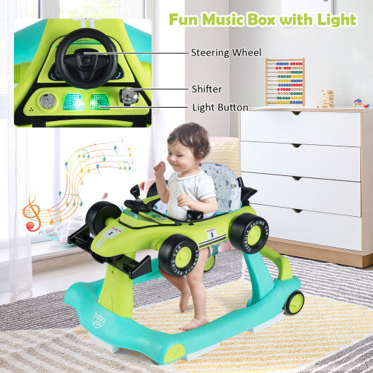 4-in-1 Foldable Activity Push Walker with Adjustable Height-Green - Color: Green