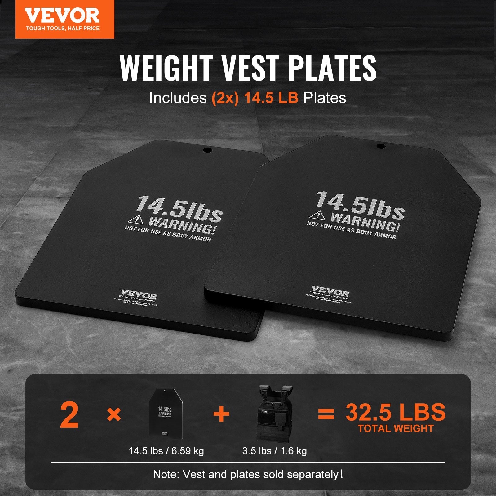 Weight Vest Plates, 14.5 LB Pairs, Premium Steel Weighted plates, Contoured Ergonomic Fit ? WODs, Additional Weight for Weight Vests, for Strength Training, Running, Fitness, Heavy Workouts