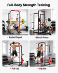 Power Cage Power Rack, Multifunctional Barbell Squat Rack with Adjustable Height, Home Gym Strength Training Workout Equipment with J-Hooks & More Fitness Attachment for Bench Press Pull-Up Dips