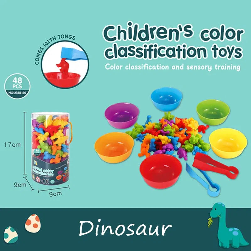 Color: light green - Montessori Material Rainbow Counting Bear Math Toys Animal Dinosaur Color Sorting Matching Game Children Educational Sensory Toy