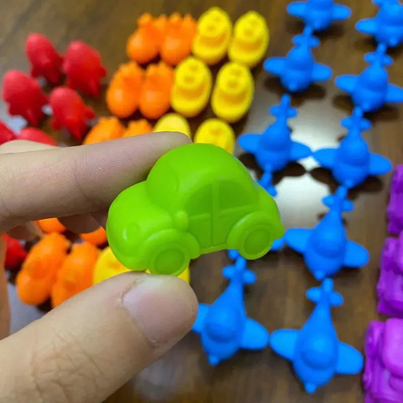 Color: Light Grey - Montessori Material Rainbow Counting Bear Math Toys Animal Dinosaur Color Sorting Matching Game Children Educational Sensory Toy