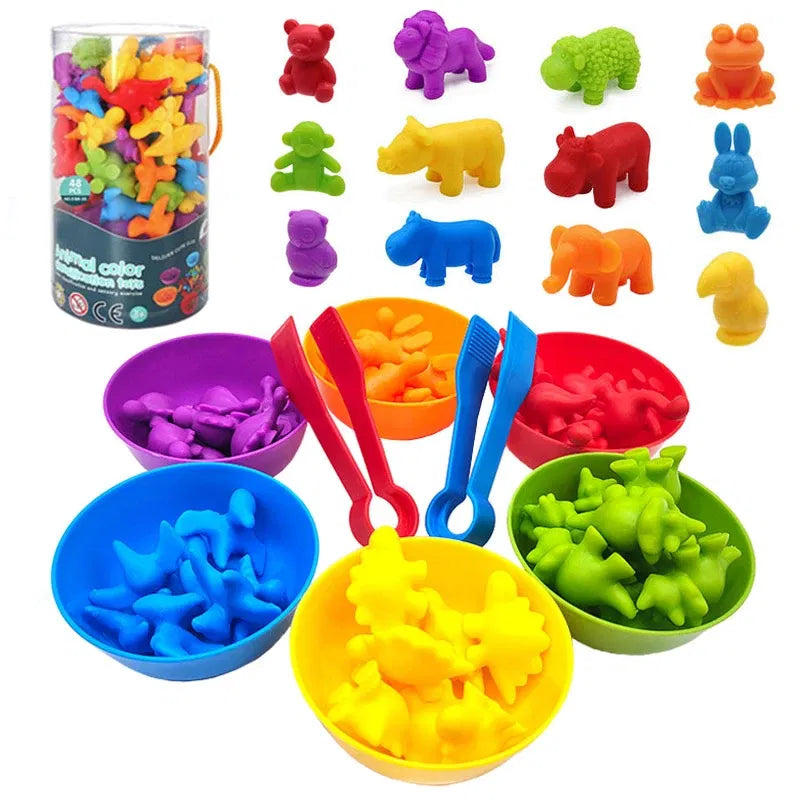 Color: light yellow - Montessori Material Rainbow Counting Bear Math Toys Animal Dinosaur Color Sorting Matching Game Children Educational Sensory Toy