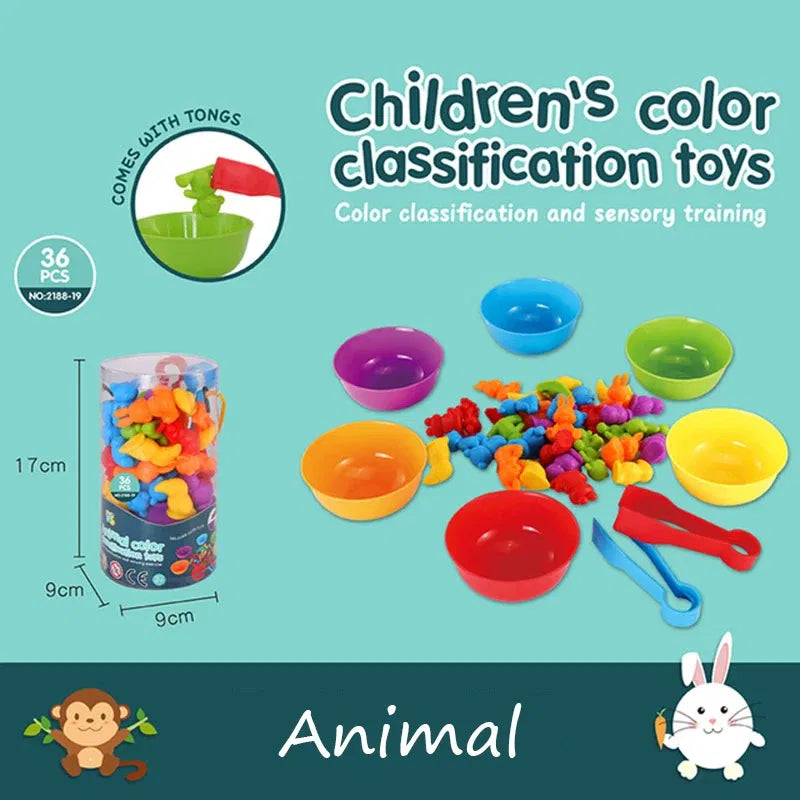 Color: light yellow - Montessori Material Rainbow Counting Bear Math Toys Animal Dinosaur Color Sorting Matching Game Children Educational Sensory Toy