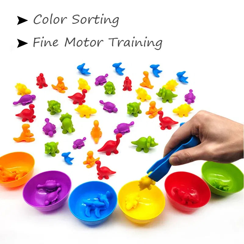 Color: Light Grey - Montessori Material Rainbow Counting Bear Math Toys Animal Dinosaur Color Sorting Matching Game Children Educational Sensory Toy