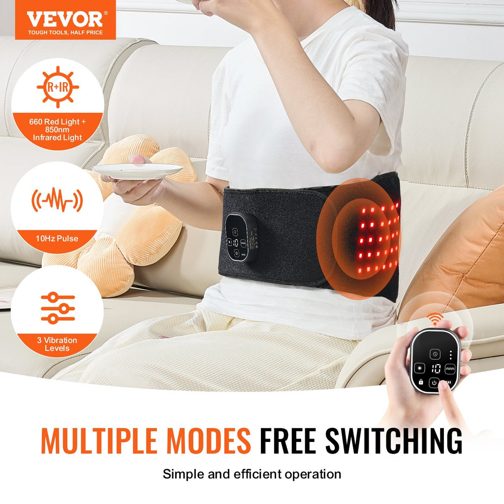 Red Light Therapy Belt for Waist Shoulder, 660nm & 850nm Red Light Therapy Wrap Device with Timer, 80 LED, 3-Level Vibration & 10Hz Pulse, Cordless Light Therapy Pad for Pain Relief, Skin Health