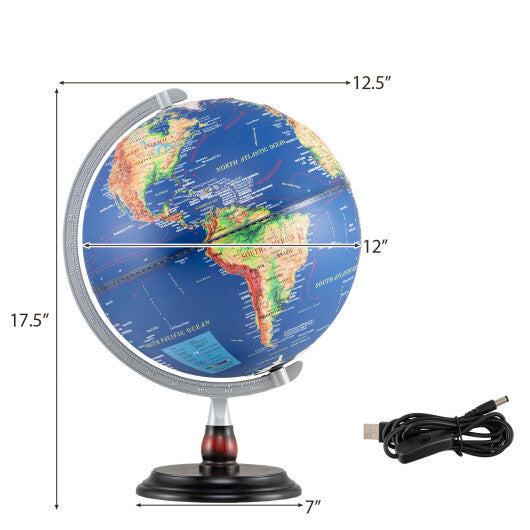 12 Inch Illuminated World Globe Antique Light up Globe Night Lamp-Navy - Color: Navy