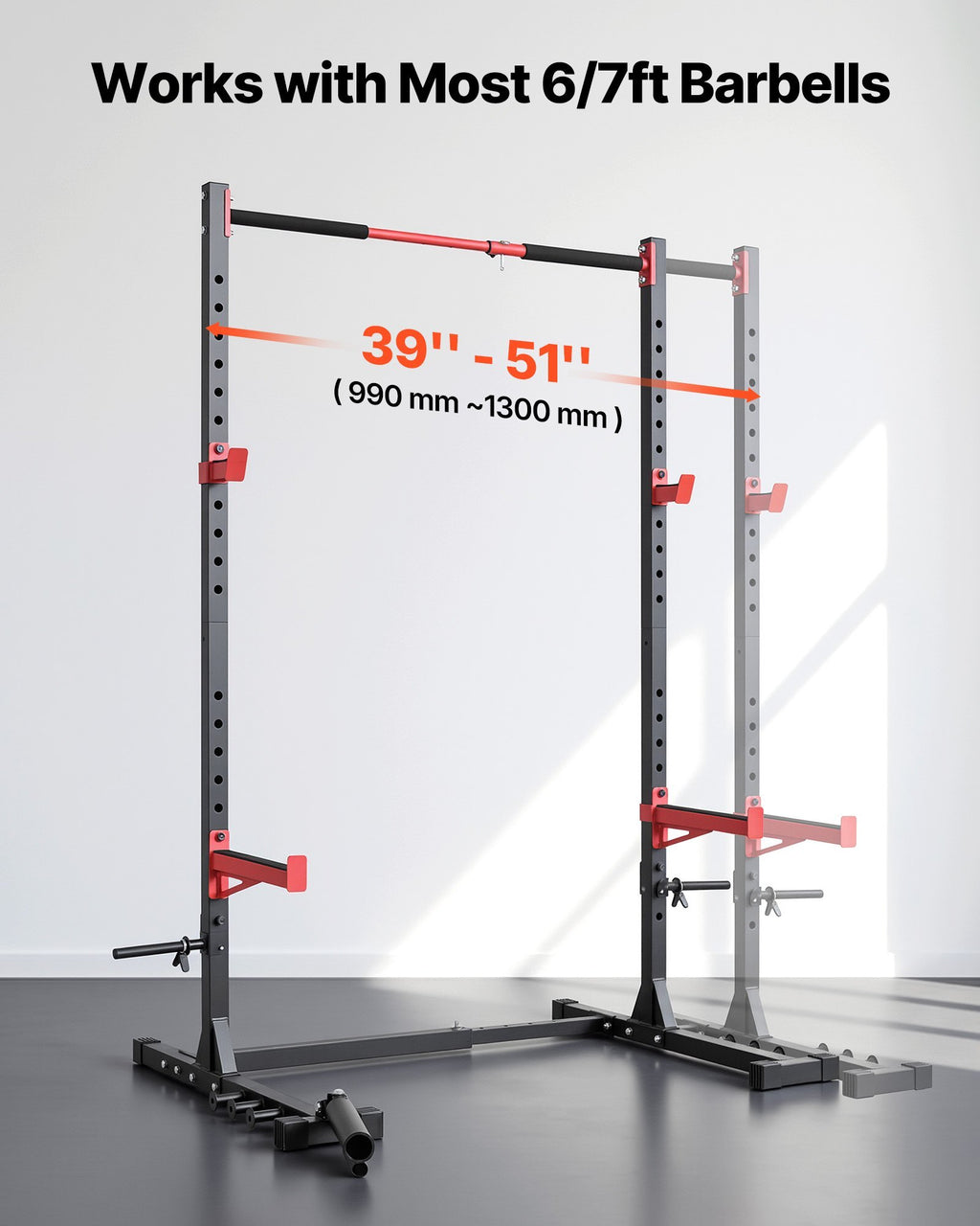 Power Cage Rack, Multifunctional Squat Rack for Home Gym, Width-Adjustable Workout Strength Training Equipment with 6 Band Pegs, Landmine Attachment & Safety Bars for Bench Press Squats Pull-Up