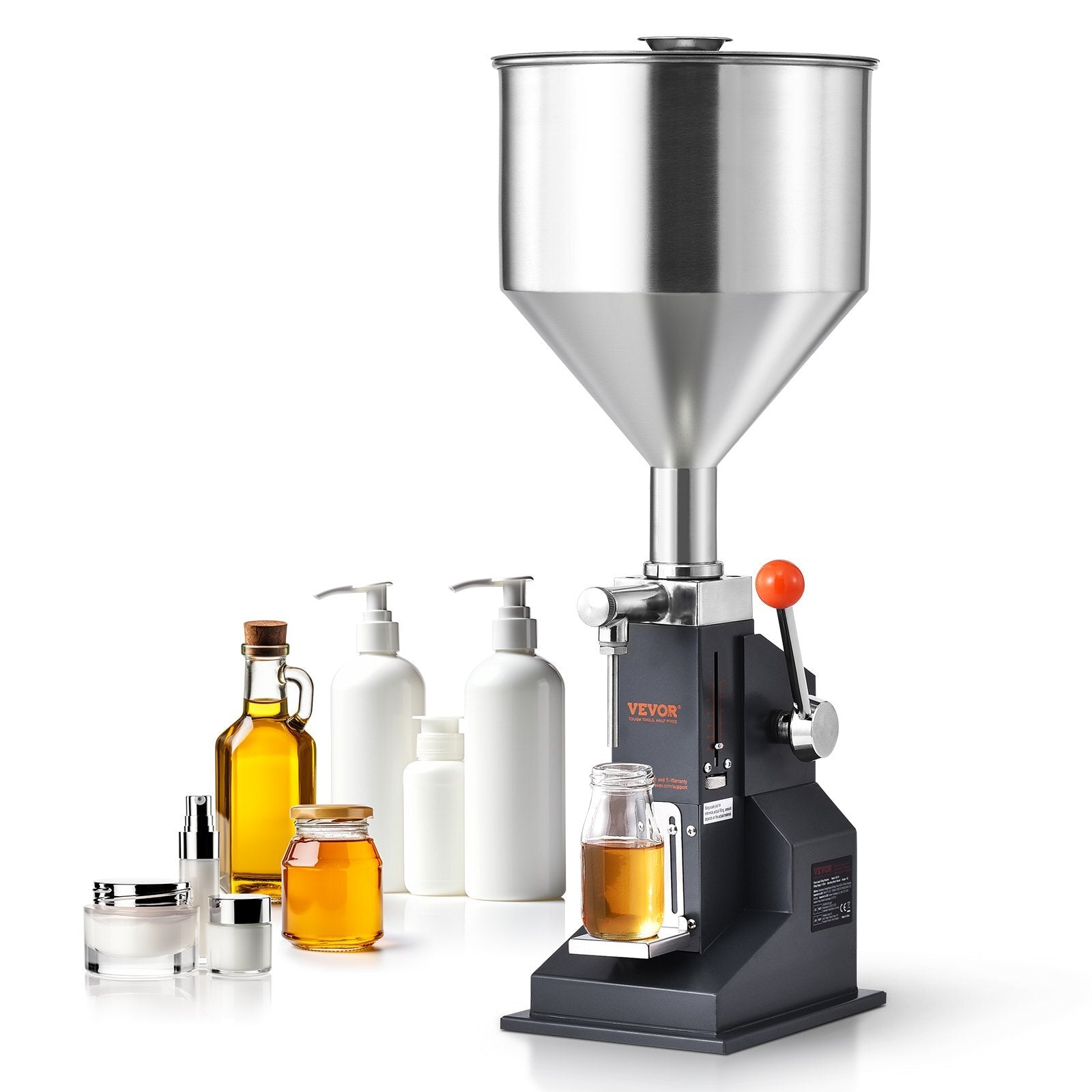 Manual Paste Liquid Filling Machine, 5-100ml Bottle Filler, Adjustable Bottle Filling Machine, Stainless Steel Liquid Filler with Hopper for Milk Water Juice Essential Oil Shampoo Cosmetic Honey