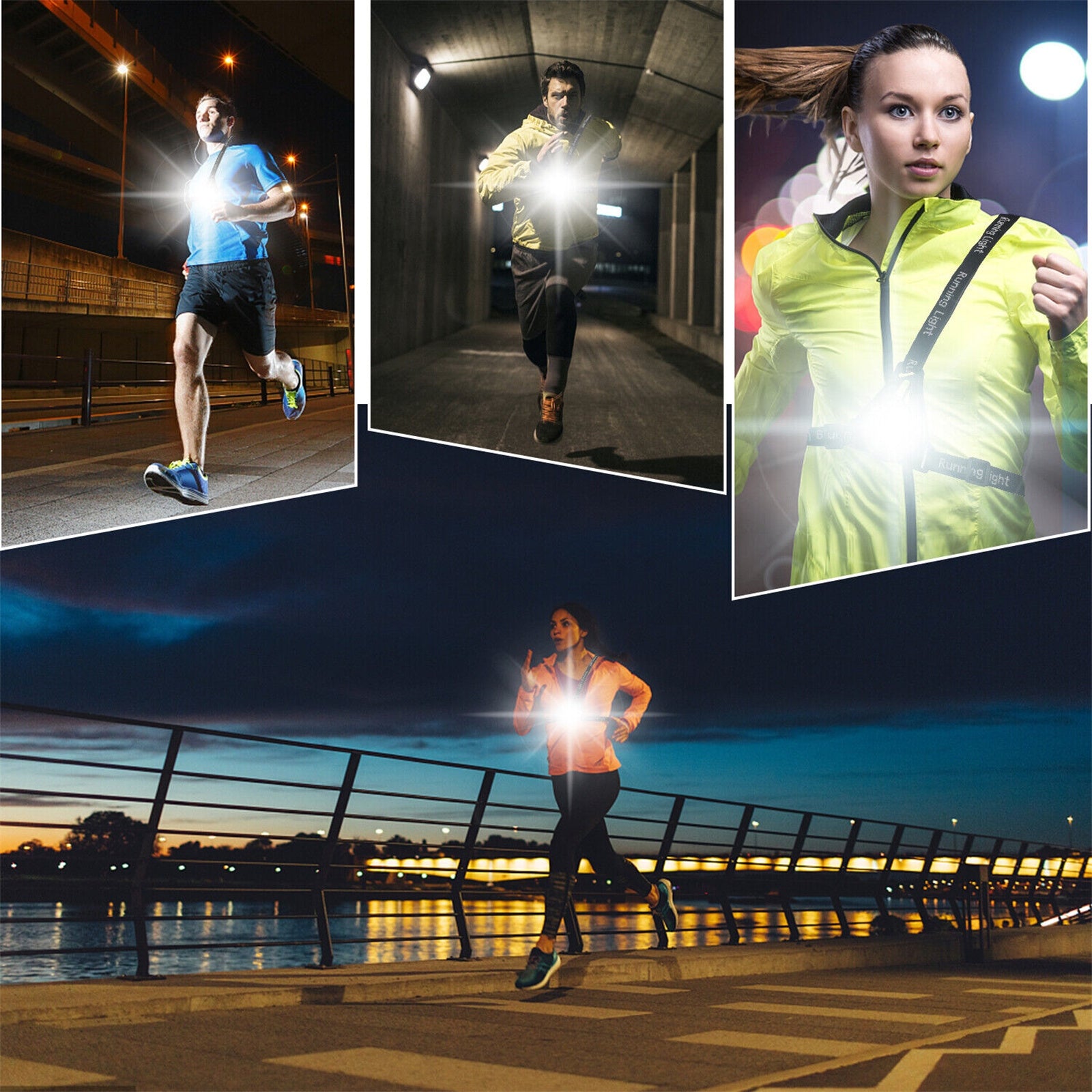 Outdoor Night Running Lights USB Charging LED Chest Lamp Back Warning Light For Camping Hiking Running Jogging as shown
