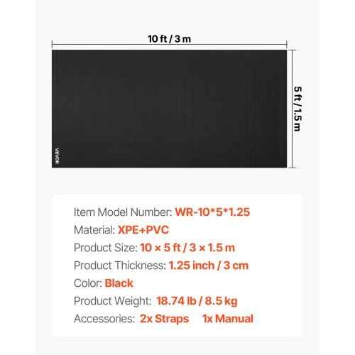 10x5 ft Wrestling Mat, Martial Arts Thick Mat for Home Gym Workouts Exercise, Waterproof PVC Roll-Up Training Mats for Gymnastics, Tatami, Jiu Jitsu BJJ MMA Judo, Boxing, Black