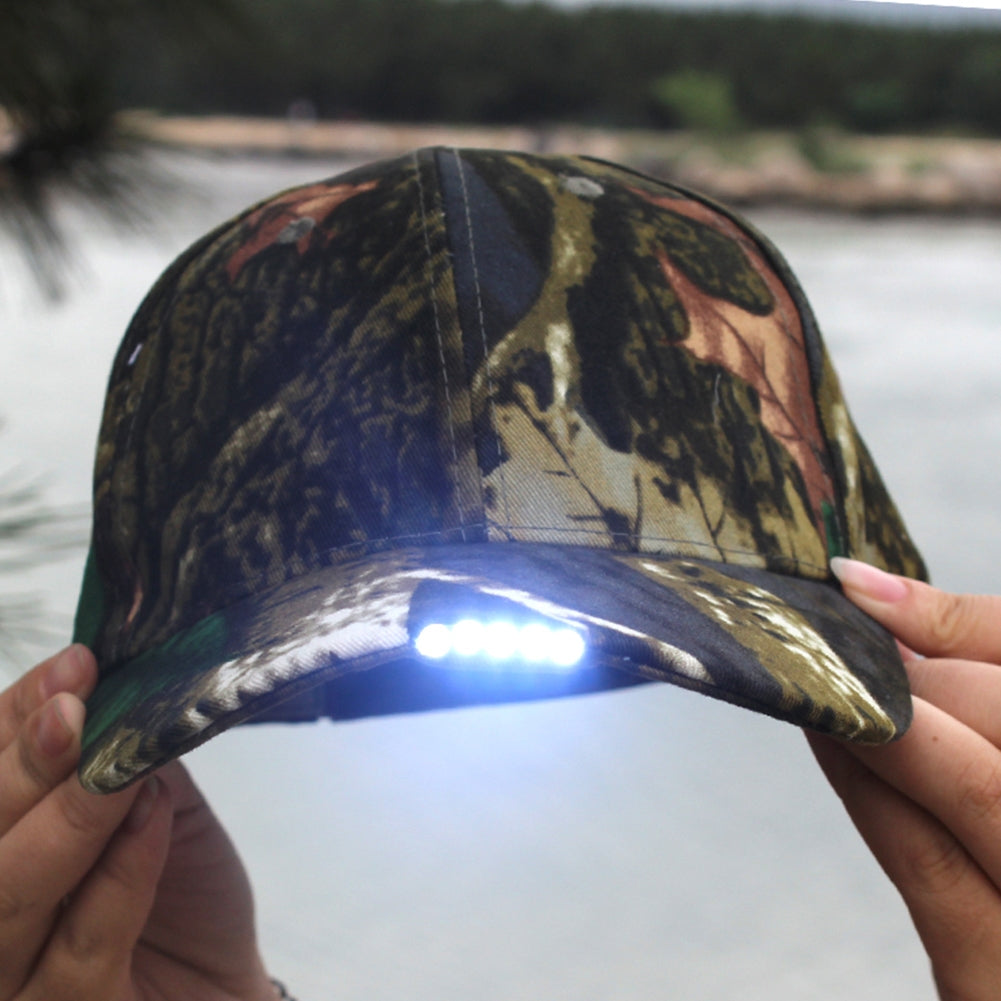 Adjustable Climbing 5 LED lamp Cap Battery Powered Hat With LED Light Flashlight For Fishing Jogging Baseball Cap camouflage_Hat 5LED