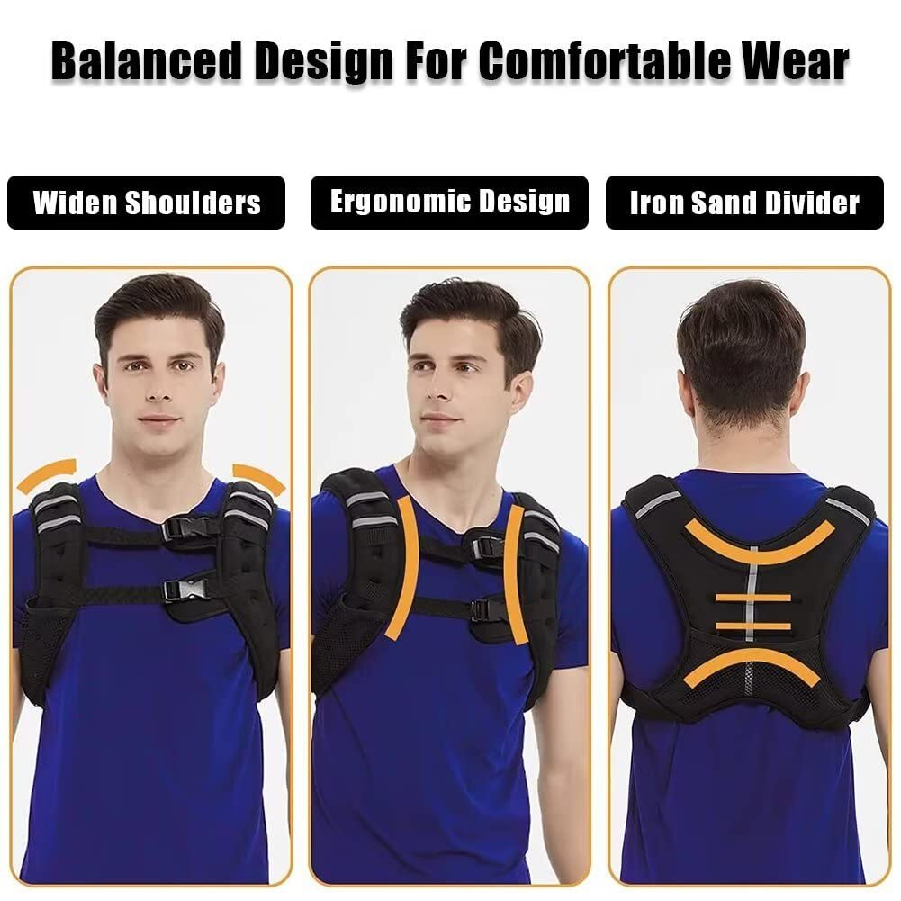 US Men Women Workout Weighted Vest With Reflective Strips Strength Training For Training Running Jogging 16 lbs