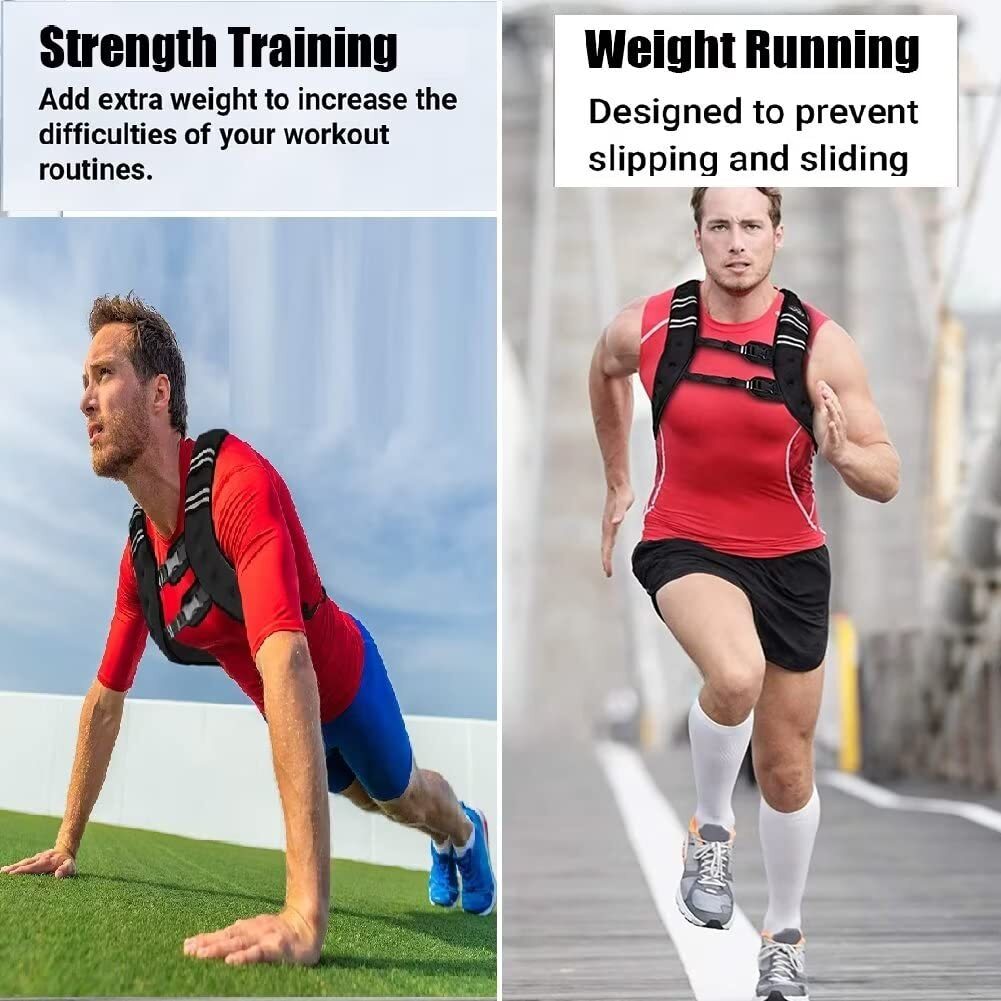 US Men Women Workout Weighted Vest With Reflective Strips Strength Training For Training Running Jogging 16 lbs