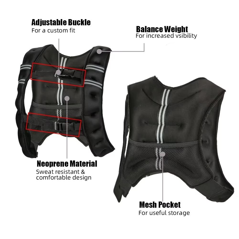 US Men Women Workout Weighted Vest With Reflective Strips Strength Training For Training Running Jogging 16 lbs