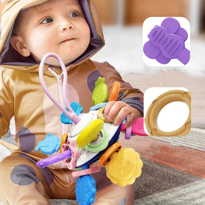Color: Army Green - Montessori Baby Toys 0 12 Months Rotating Rattle Silicone Teething Toys Ball Grasping Activity Development Baby Sensory Toy