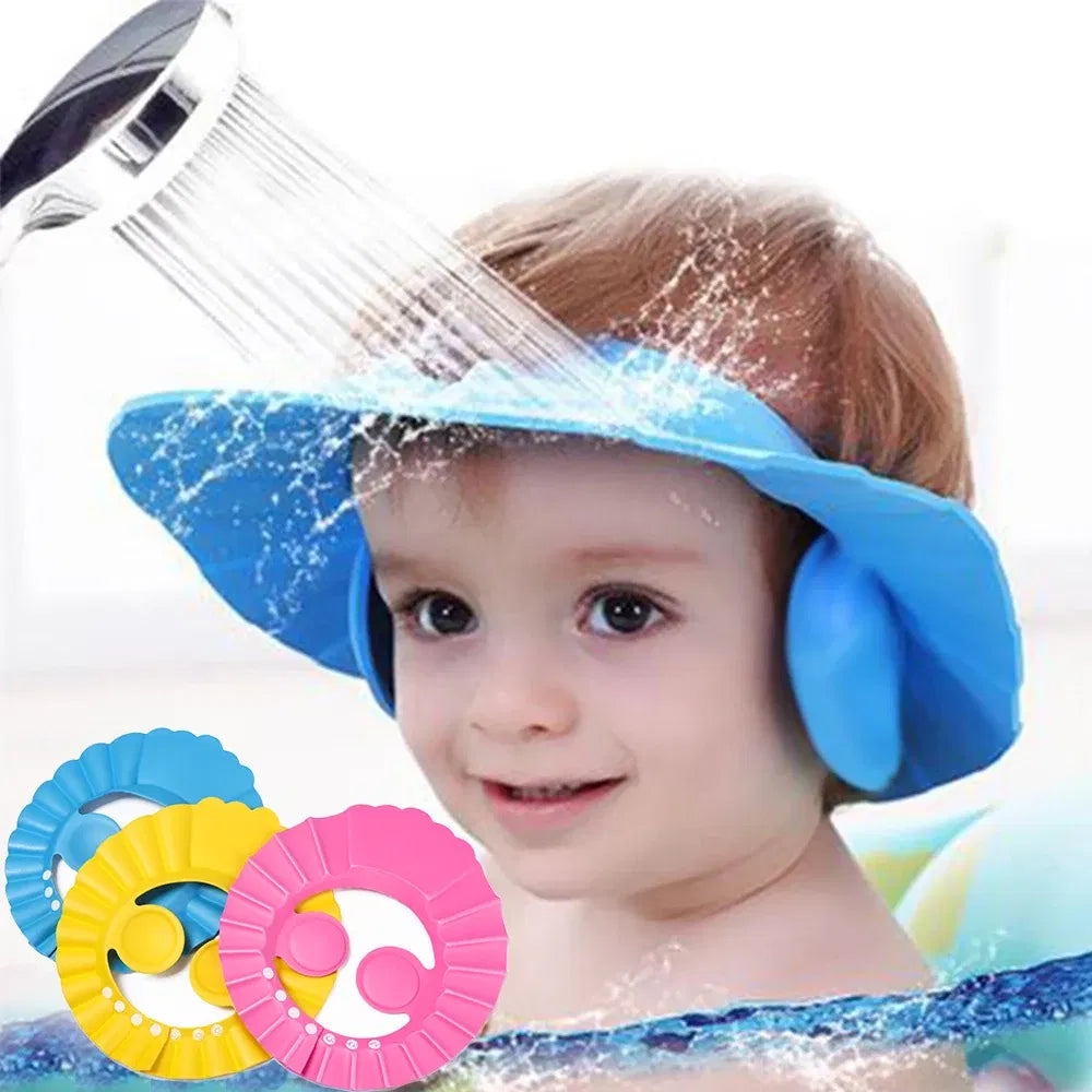 Color: GRAY - Baby Shower Soft Cap Adjustable Hair Wash Hat for Kids Ear Protection Safe Children Shampoo Bathing Shower Protect Head Cover