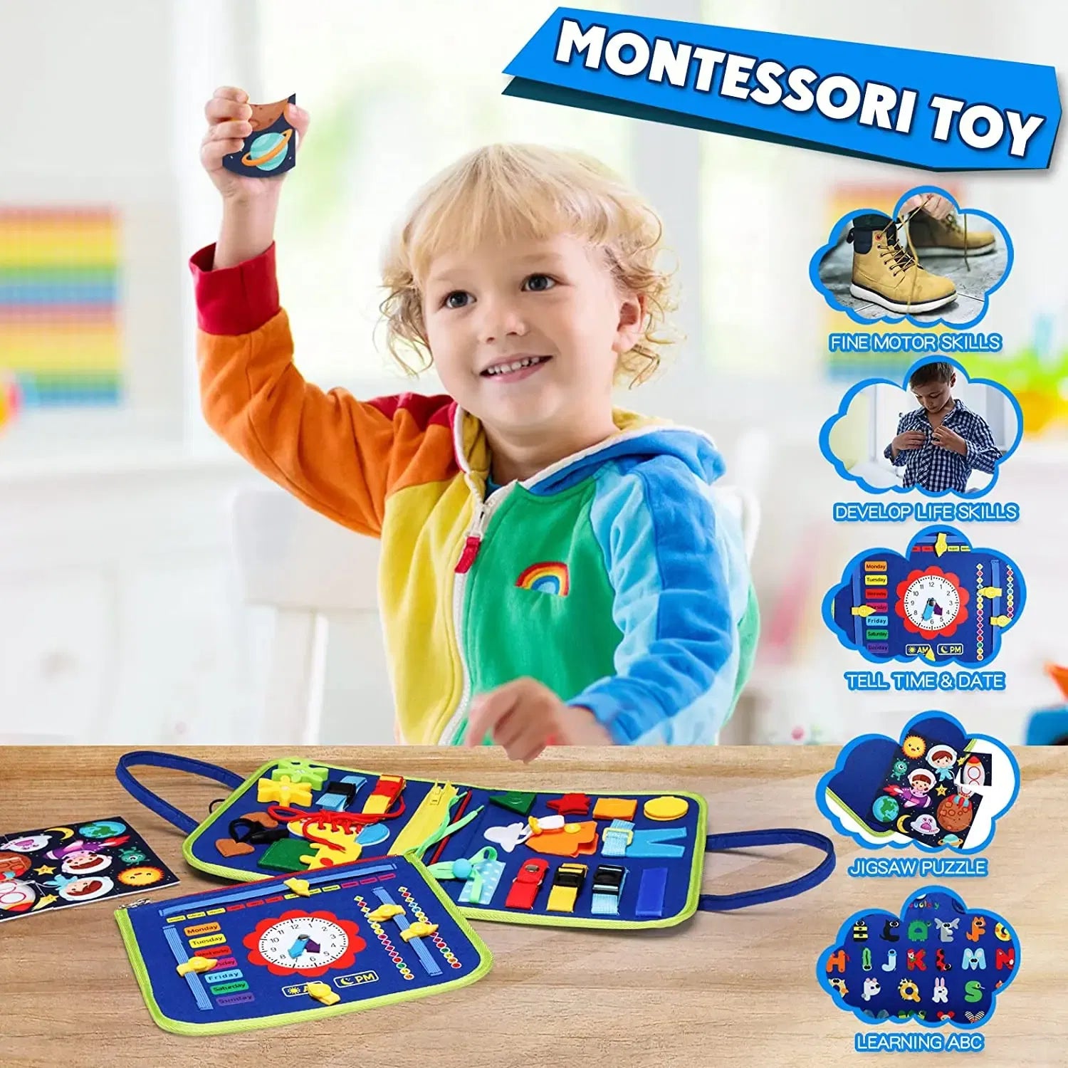 Color: light green - Montessori Toys Busy Board Sensory Activity Developing Board for Motor Skills,Learning Board for Toddlers
