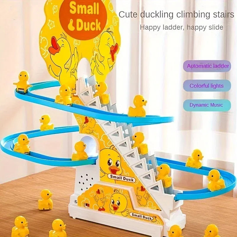 6pcs Ducklings Climbing Stairs Toy, Electric Slide Yellow Duck Toy Light And Music Toy easter gift halloween christmas gift