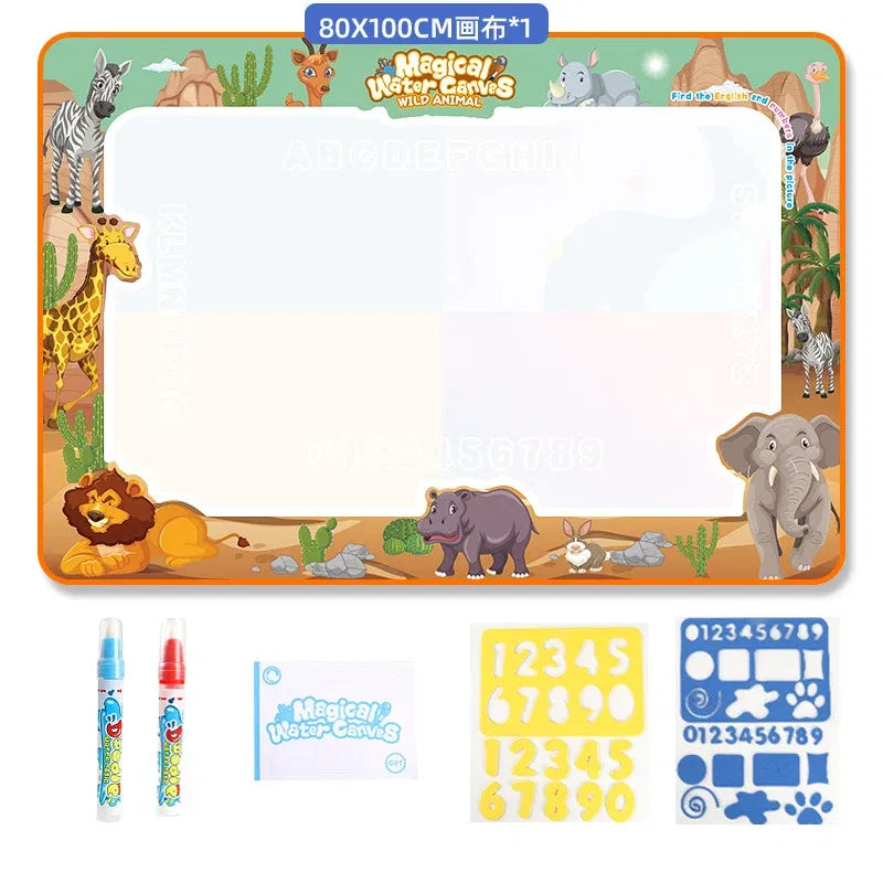 Color: Burgundy - Magic Water Drawing Mat Coloring Doodle Mat with Reusable Magic Pens Montessori Toys Painting Board Educational Toys for Kids