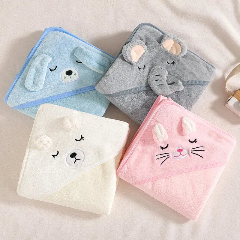 Color: PURPLE - Newborn Baby Bath Towel Cartoon Baby Swaddle Kids Bathrobe Fleece Blanket Warm Sleeping Swaddle Wrap for New Born Boys Girls